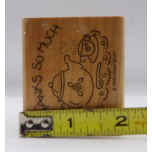 Stamp Wooden Thanks so Much Tea Pot & Cup Stampin' Up! ©1996 2 1/4" x 2" - Picture 3 of 4
